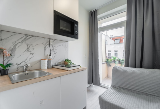 Modern room with bathroom in the city center on Jagiellońska Street.